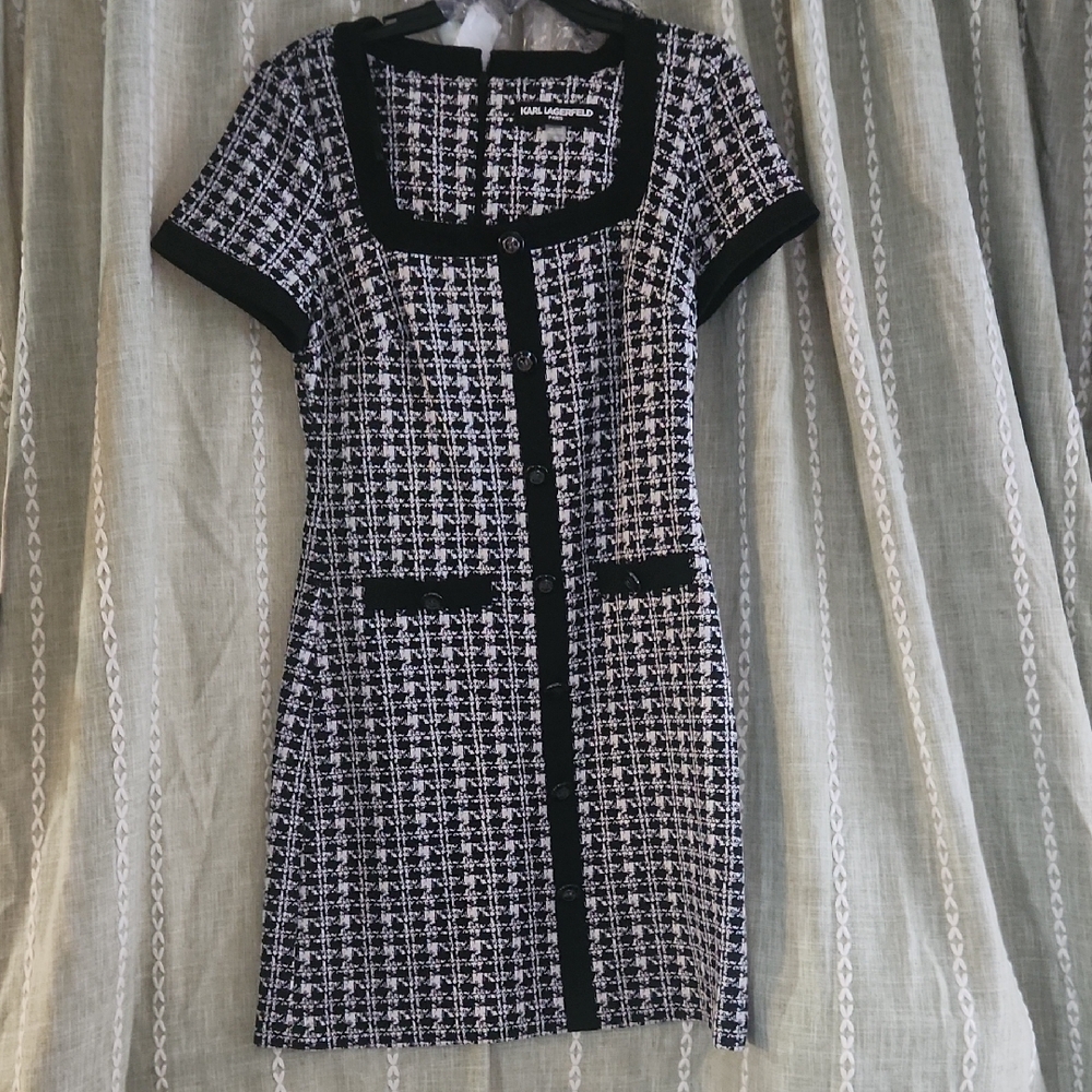 Karl Lagerfeld Black and White Tweed Mini Dress size 8 NWT